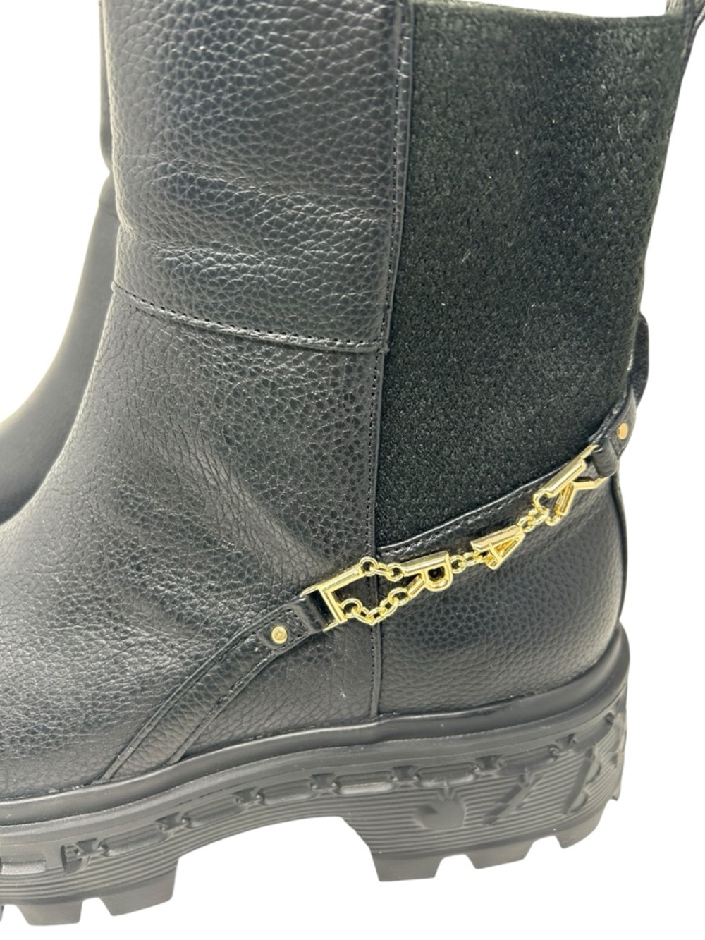 Karl Lagerfeld Paris Women's Laelith Lug Booties with Gold Chain Accent 8.5 - Picture 5 of 7